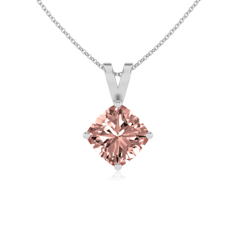 lab grown morganite cushion shape solitaire v-bale pendant necklace