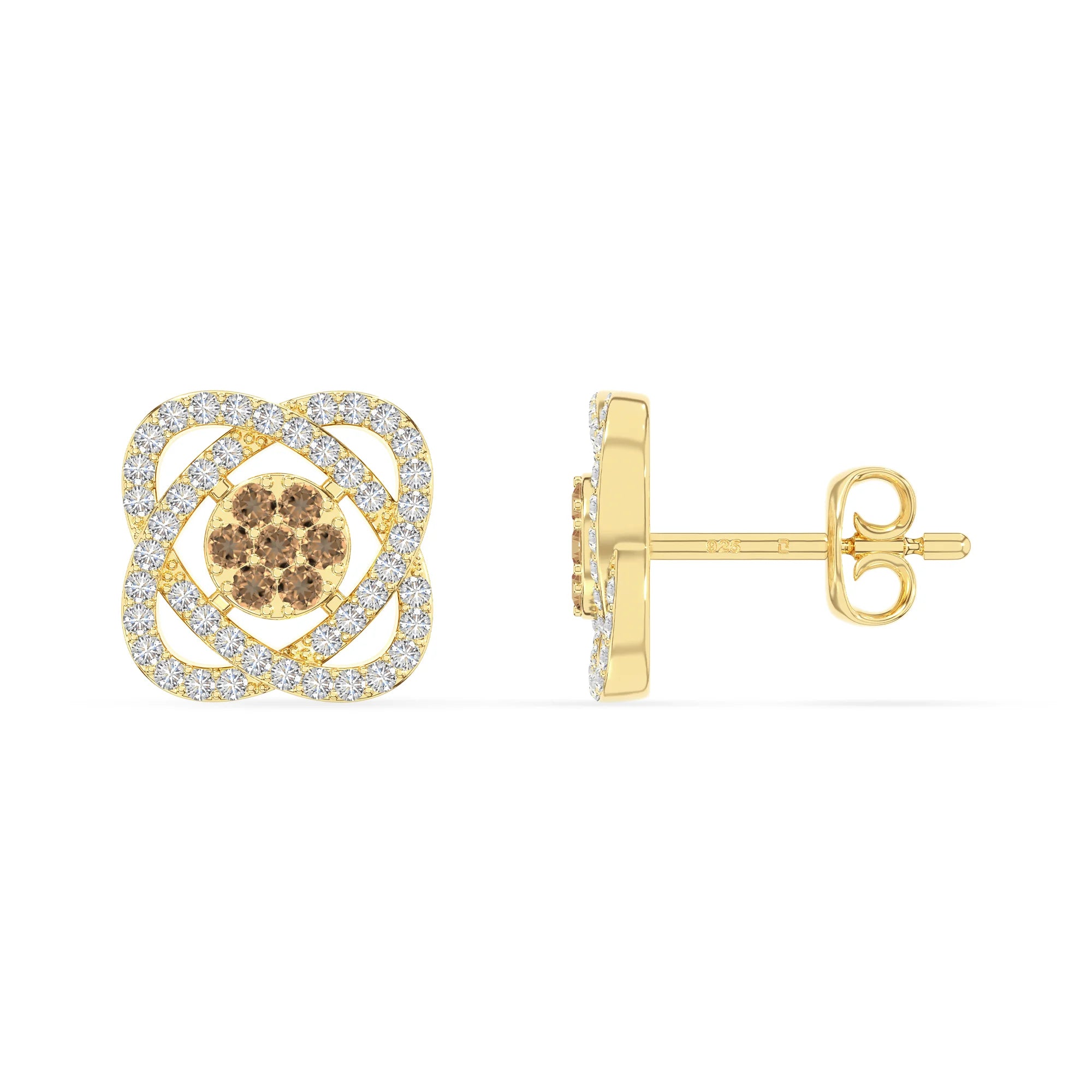 natural citrine inner power stud earrings in yellow gold vermeil 