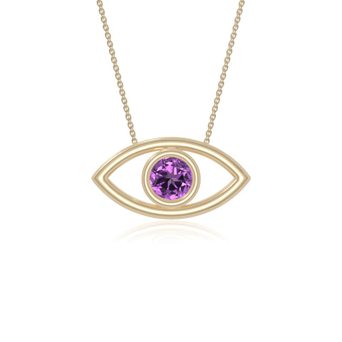 natural amethyst evil eye necklaces in yellow gold vermeil 