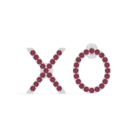 natural ruby xo stud earrings in sterling silver 