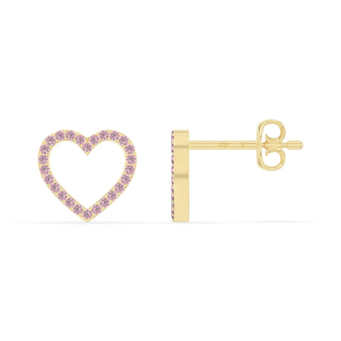 natural pink-tourmaline heart stud earrings in yellow gold vermeil 