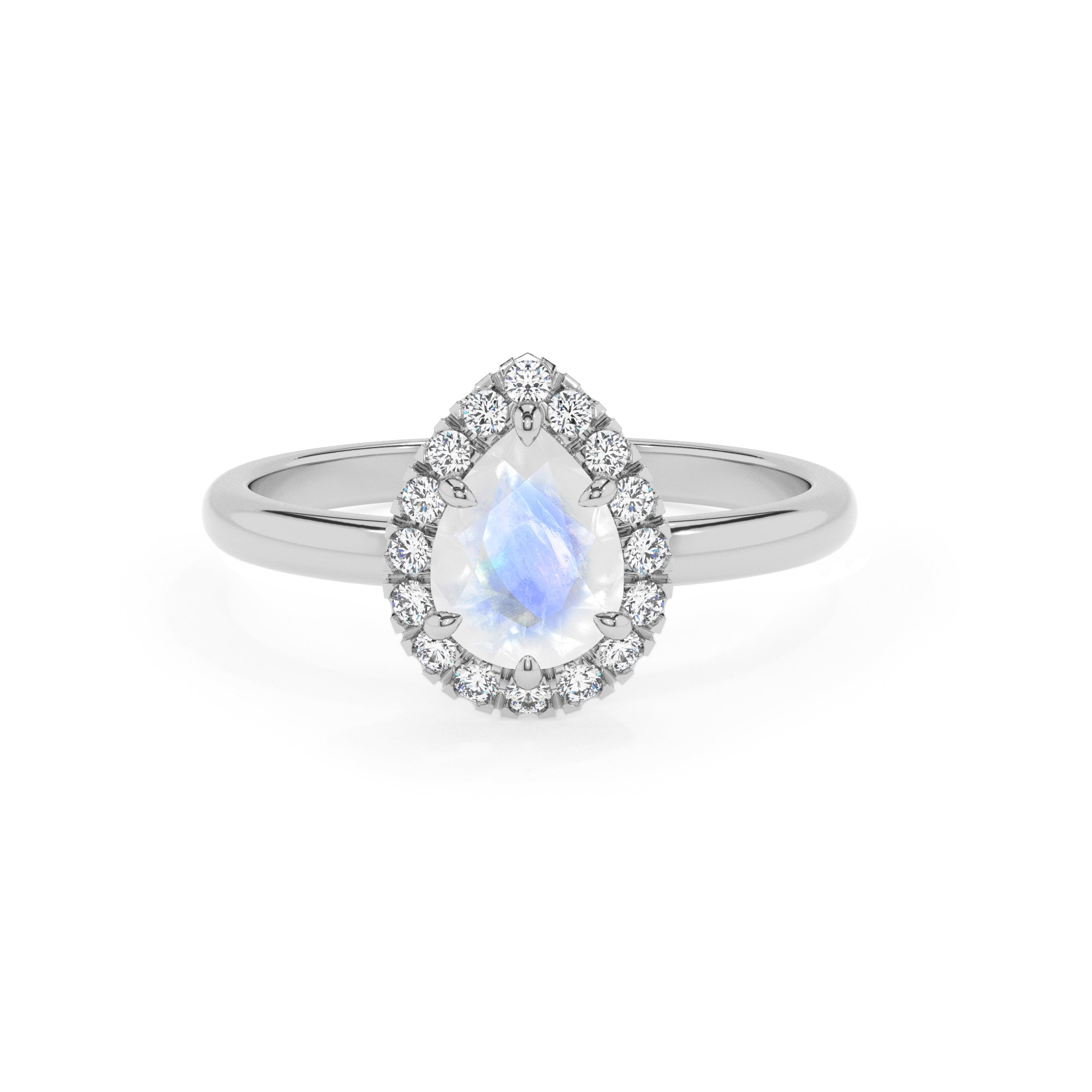 natural rainbow-moonstone pear halo solitaire engagement ring