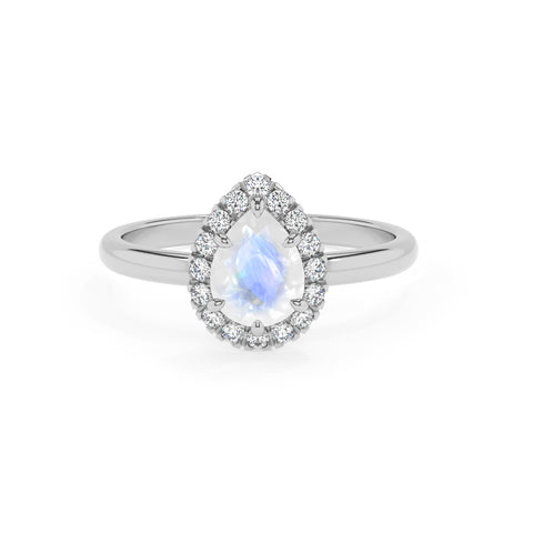 natural rainbow-moonstone pear halo solitaire engagement ring