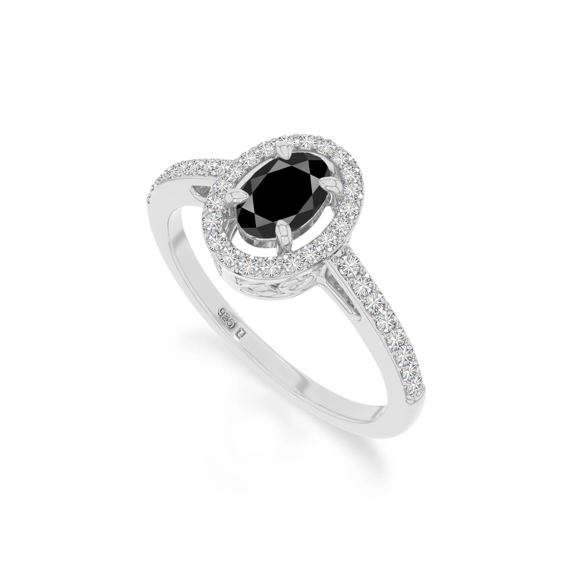 natural black onyx solitaire halo engagement rings in sterling silver 