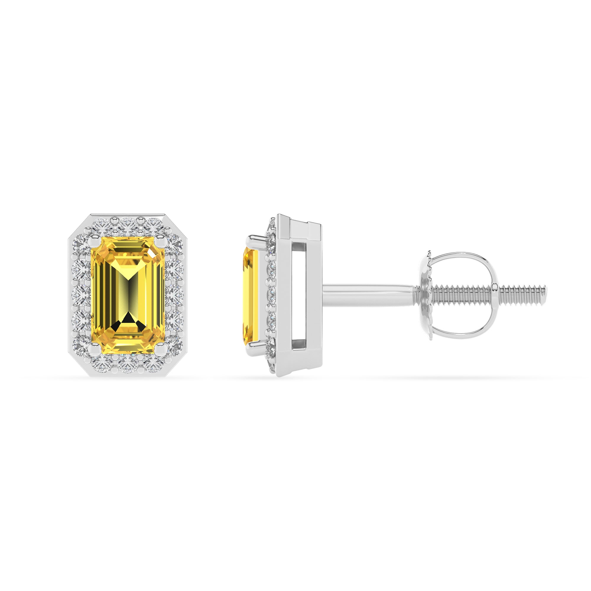 lab grown yellow sapphire emerald cut stud earrings with moissanite 