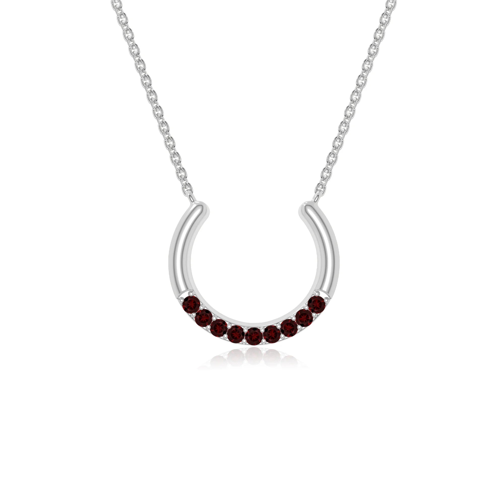 natural garnet horse shoe necklaces in sterling silver 