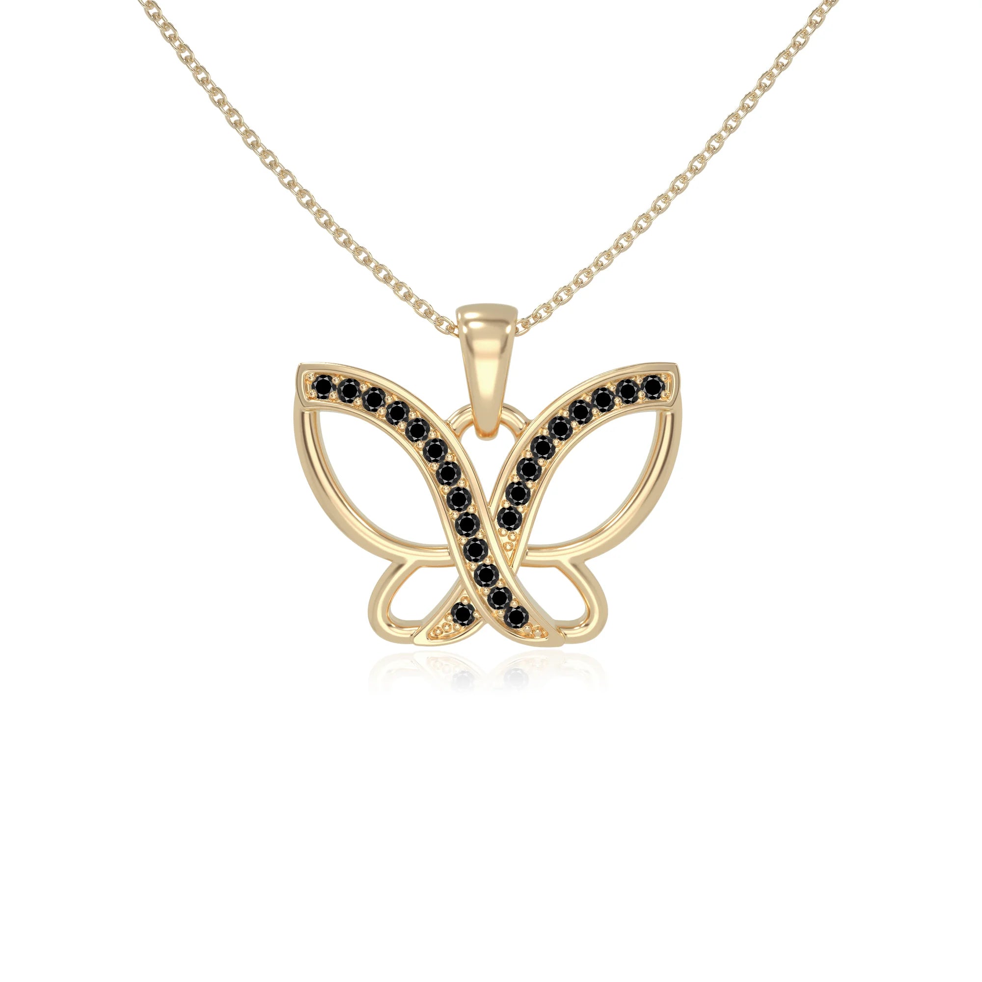 natural black-onyx butterfly necklaces in yellow gold vermeil 
