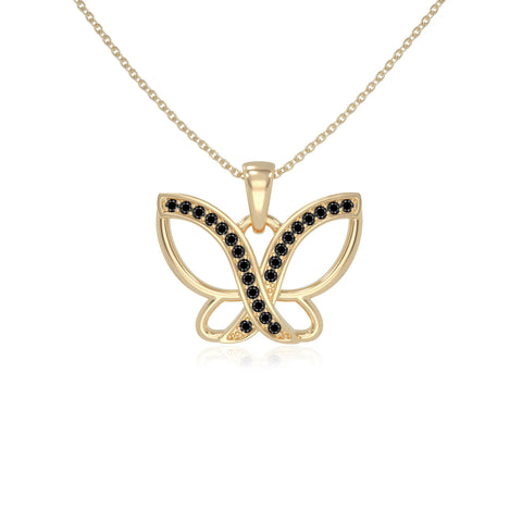 natural black-onyx butterfly necklaces in yellow gold vermeil 