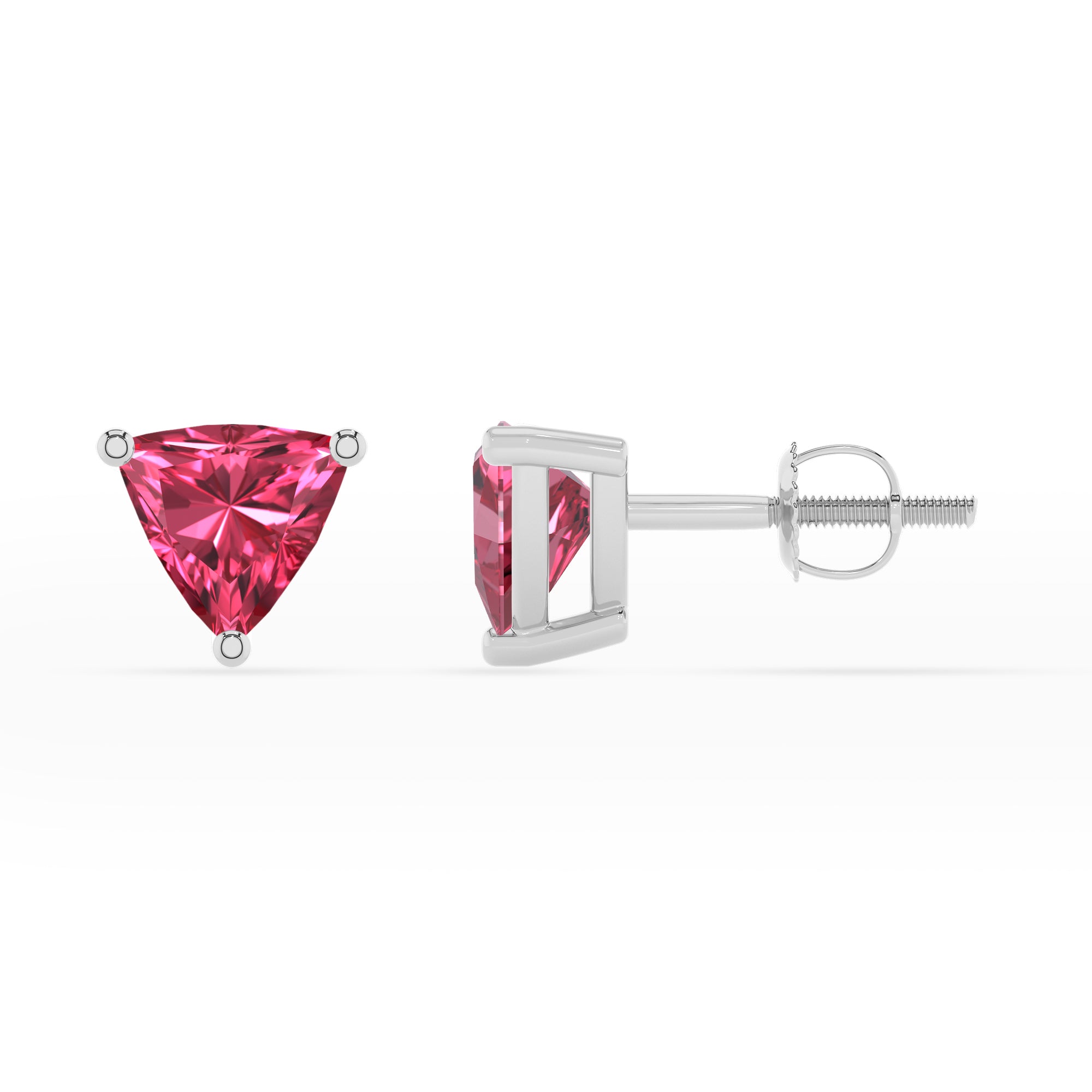 natural pink tourmaline trillion stud earrings 