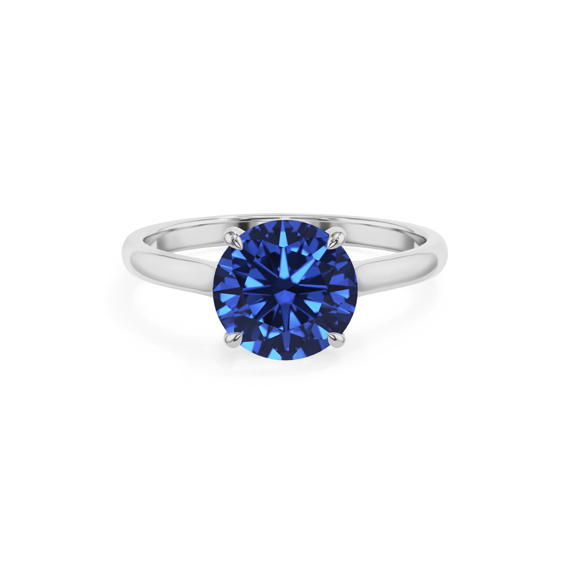 lab grown blue sapphire round solitaire engagement ring