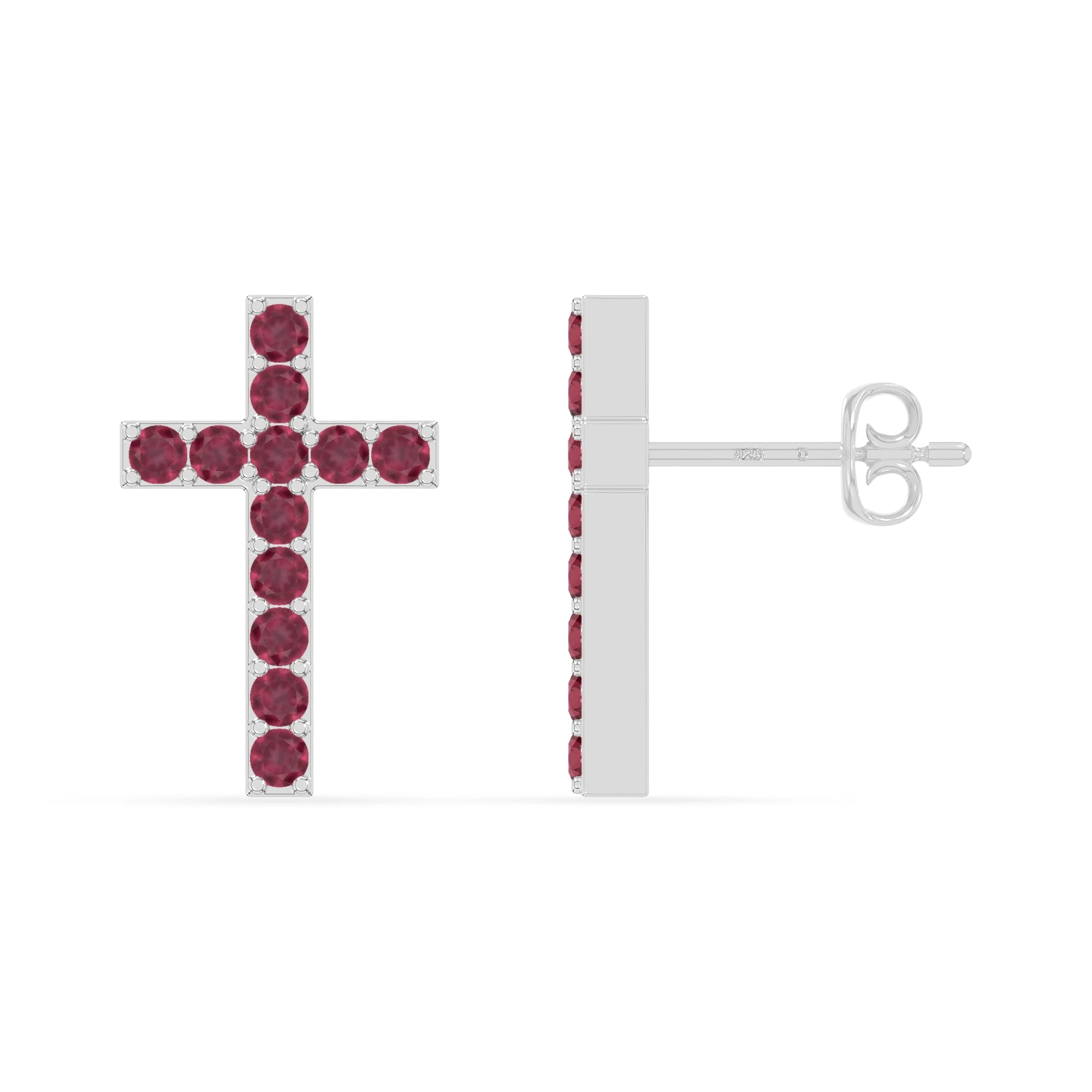 natural ruby cross stud earrings in sterling silver 