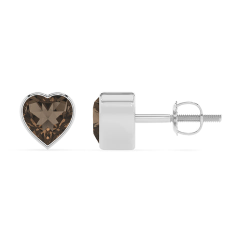 natural smoky quartz heart stud earrings 