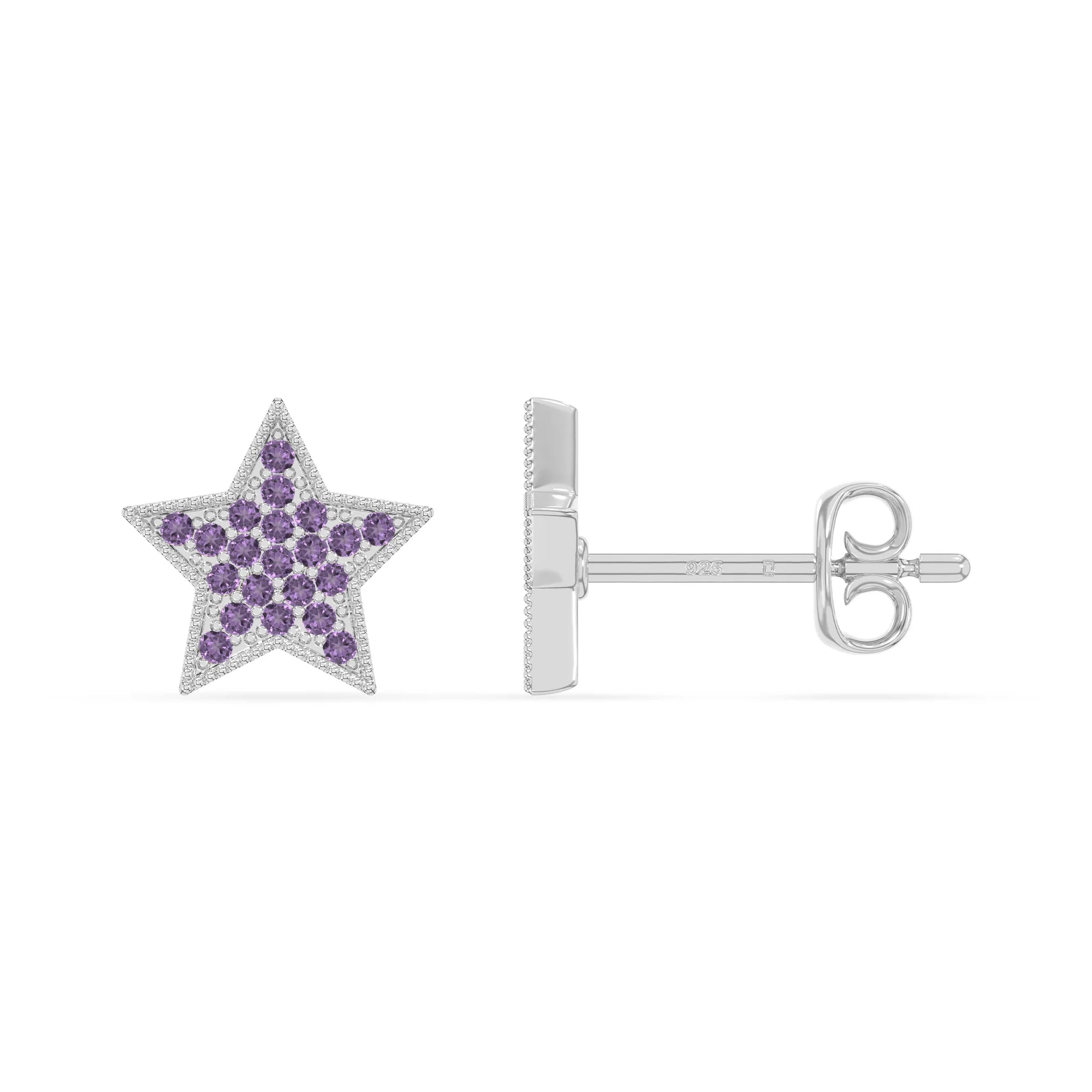 natural amethyst star stud earrings in sterling silver 