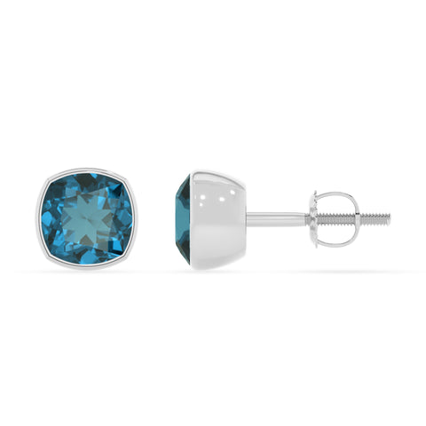 natural london blue topaz cushion stud earrings 