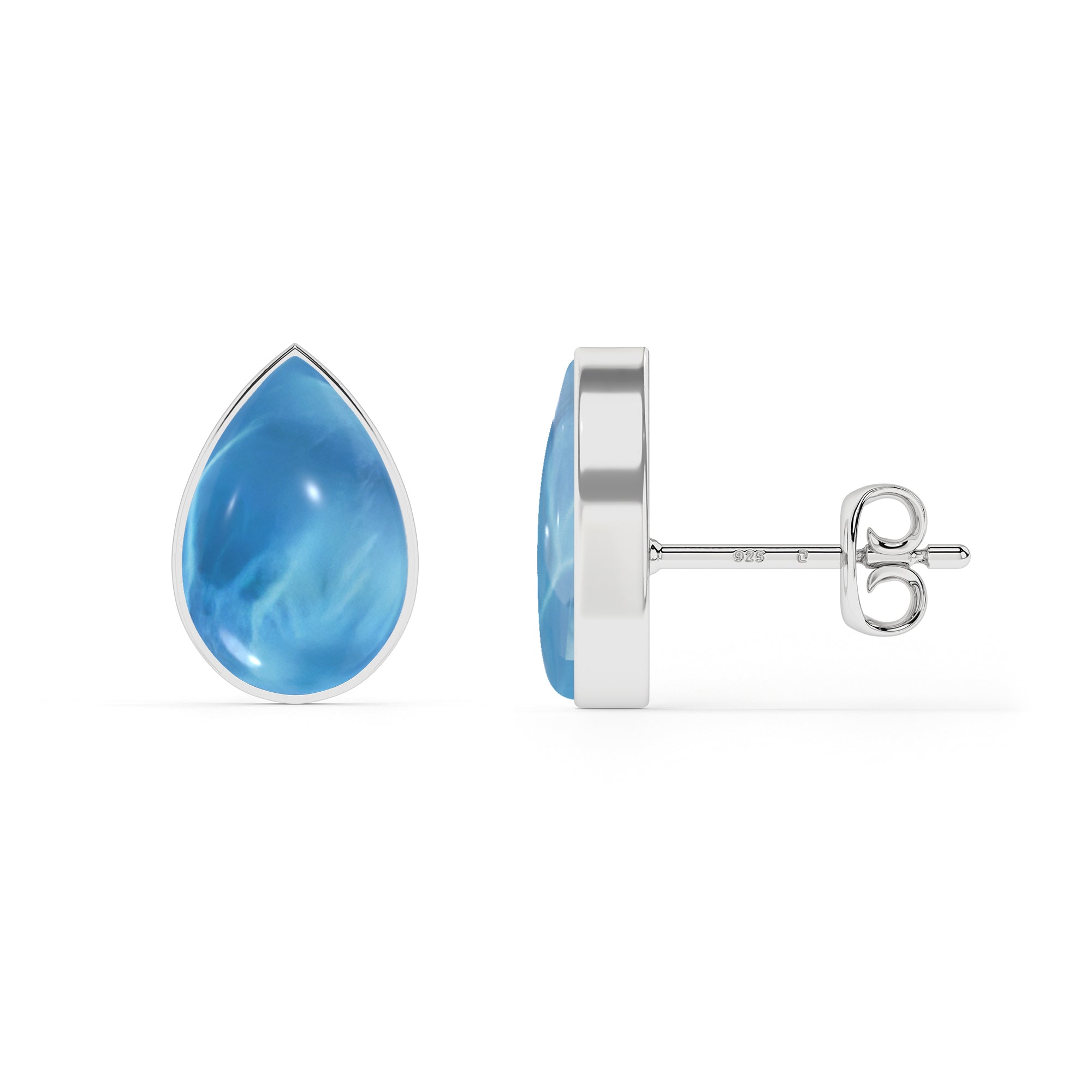 natural larimar pear shape stud earrings