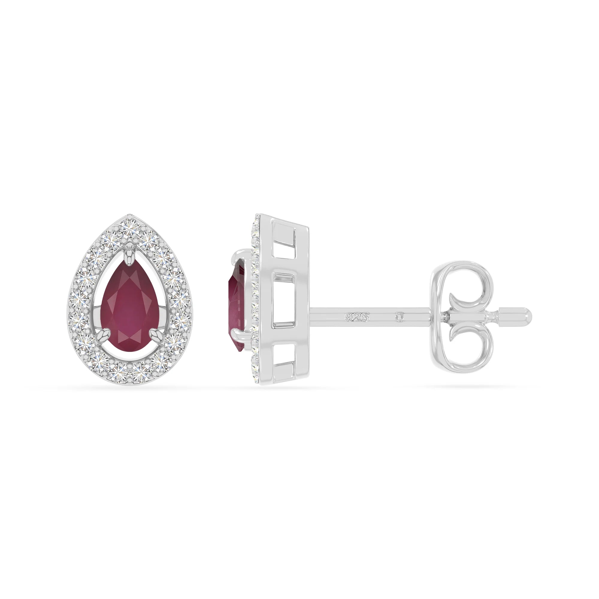 natural ruby halo stud earrings in sterling silver 