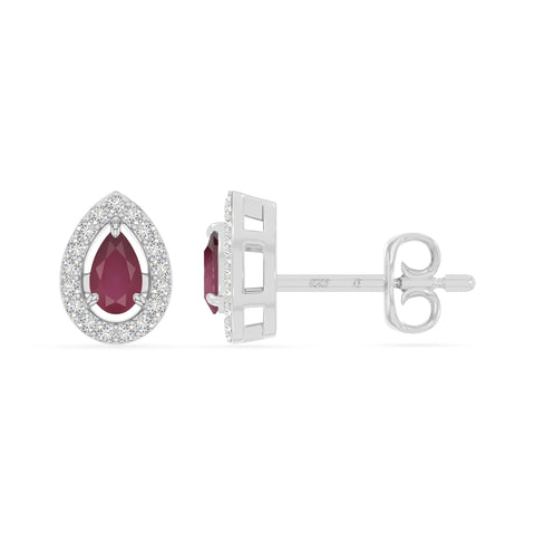 natural ruby halo stud earrings in sterling silver 