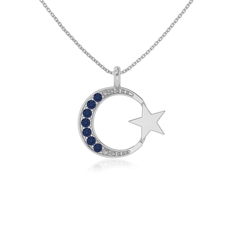 natural blue-sapphire moon & star necklaces in sterling silver 