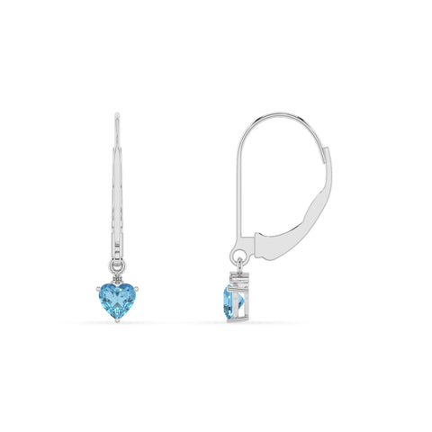 natural swiss blue topaz heart dangle earrings with moissanite 