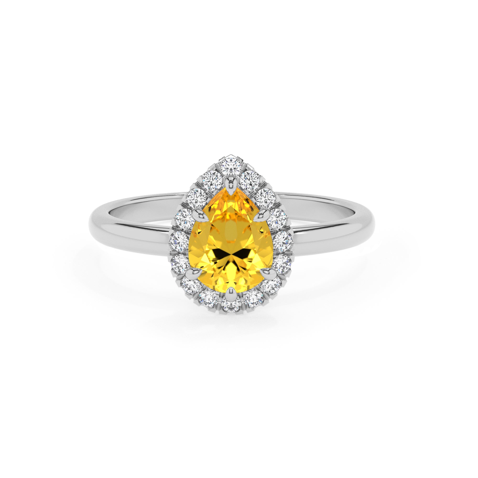 lab-grown yellow-sapphire pear halo solitaire engagement ring