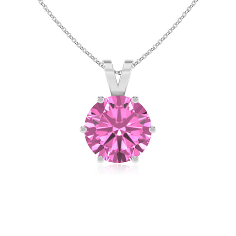 lab grown pink sapphire round shape solitaire v-bale pendant necklace