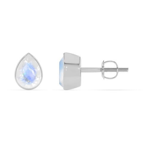 natural rainbow moonstone pear stud earrings 