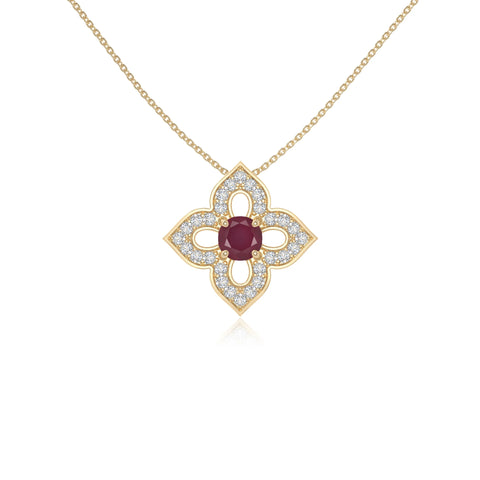 natural ruby 4 petal flower necklaces in yellow gold vermeil 