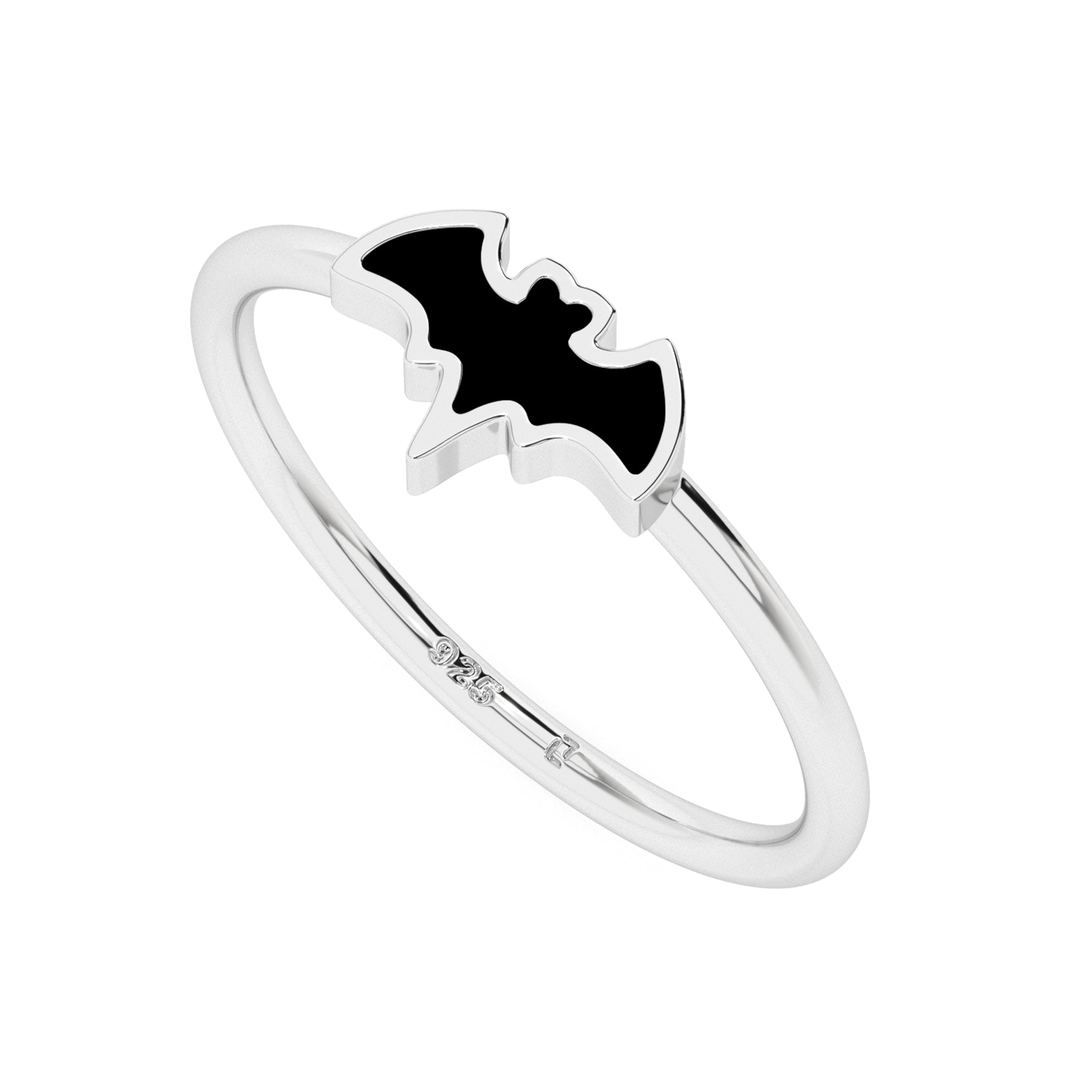 black tourmaline bat shape stackable bezel-set ring