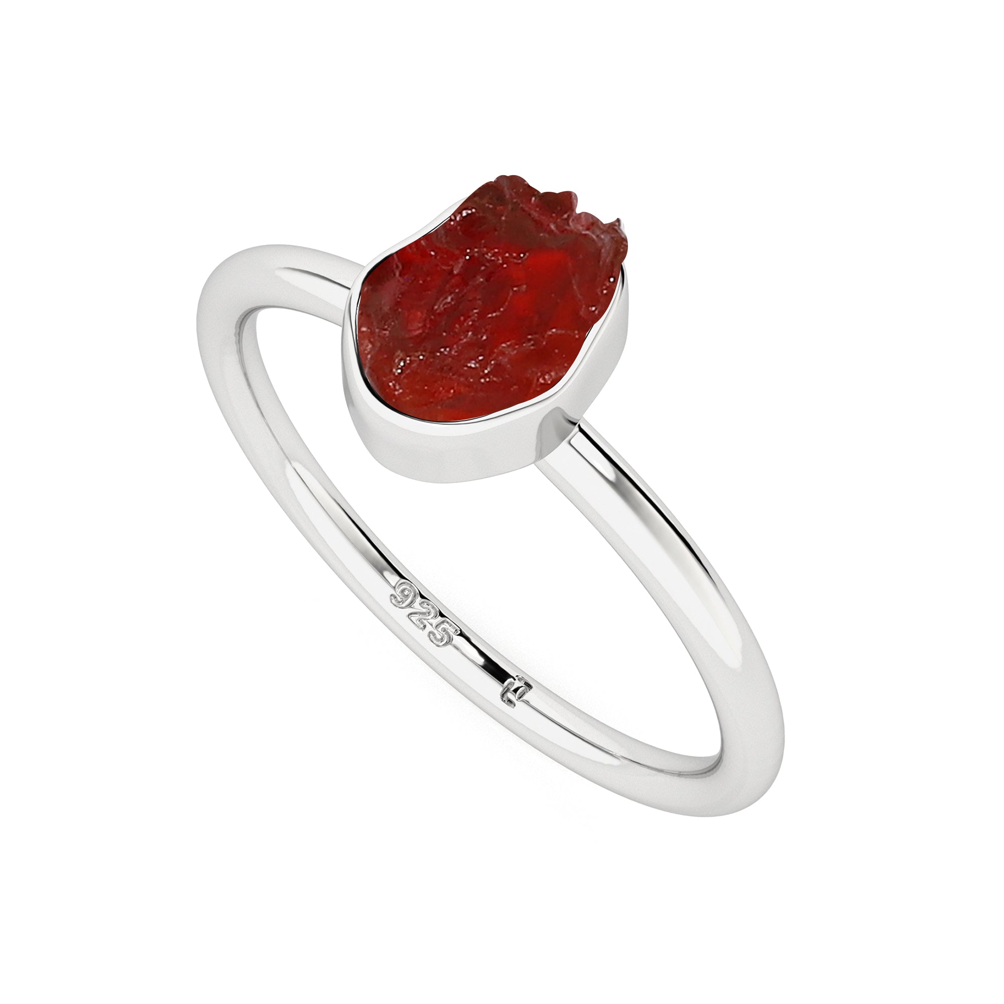 red-garnet rough shape stackable bezel-set ring