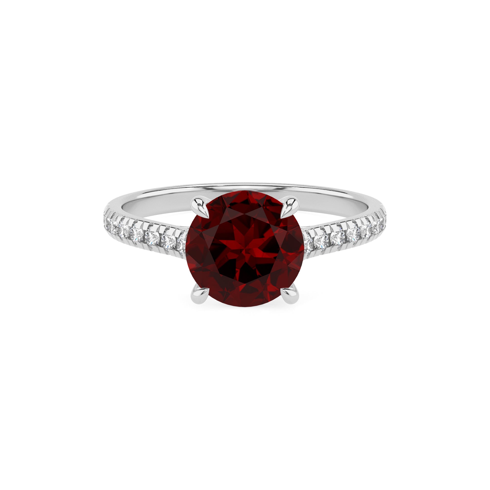 natural garnet round half eterity solitaire engagement ring