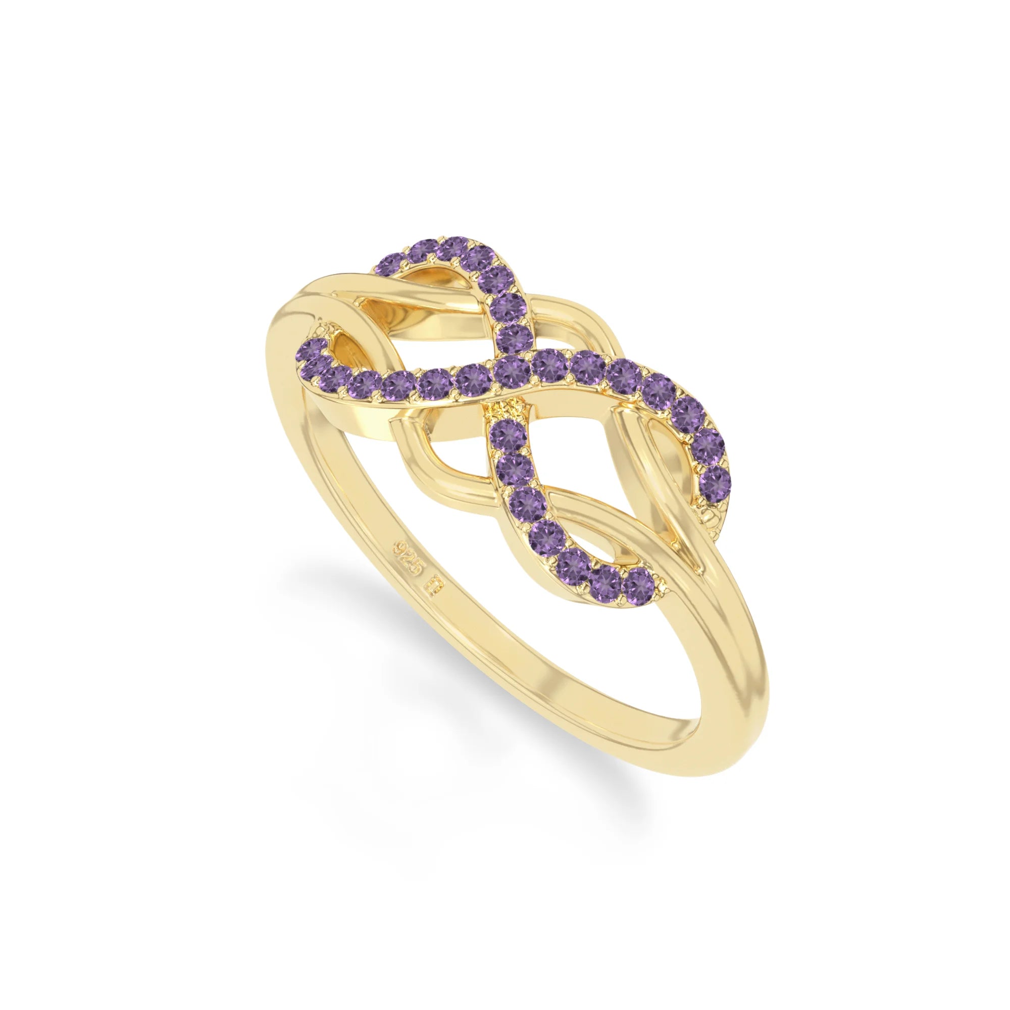 natural amethyst infinity promise rings in yellow gold vermeil