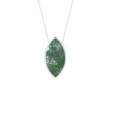 natural green-moonstone marquise shape pendant necklace