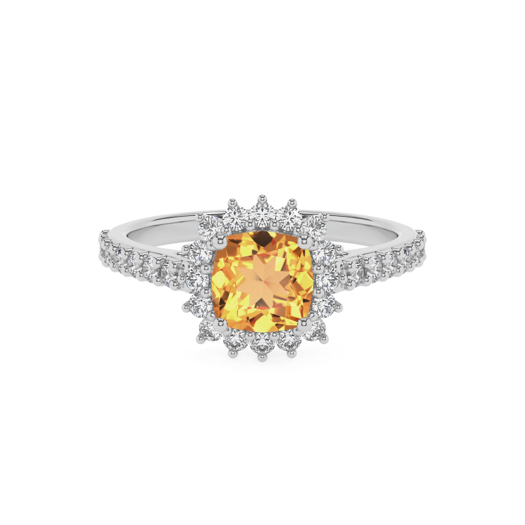 lab-grown citrine cushion half eterity halo solitaire engagement ring