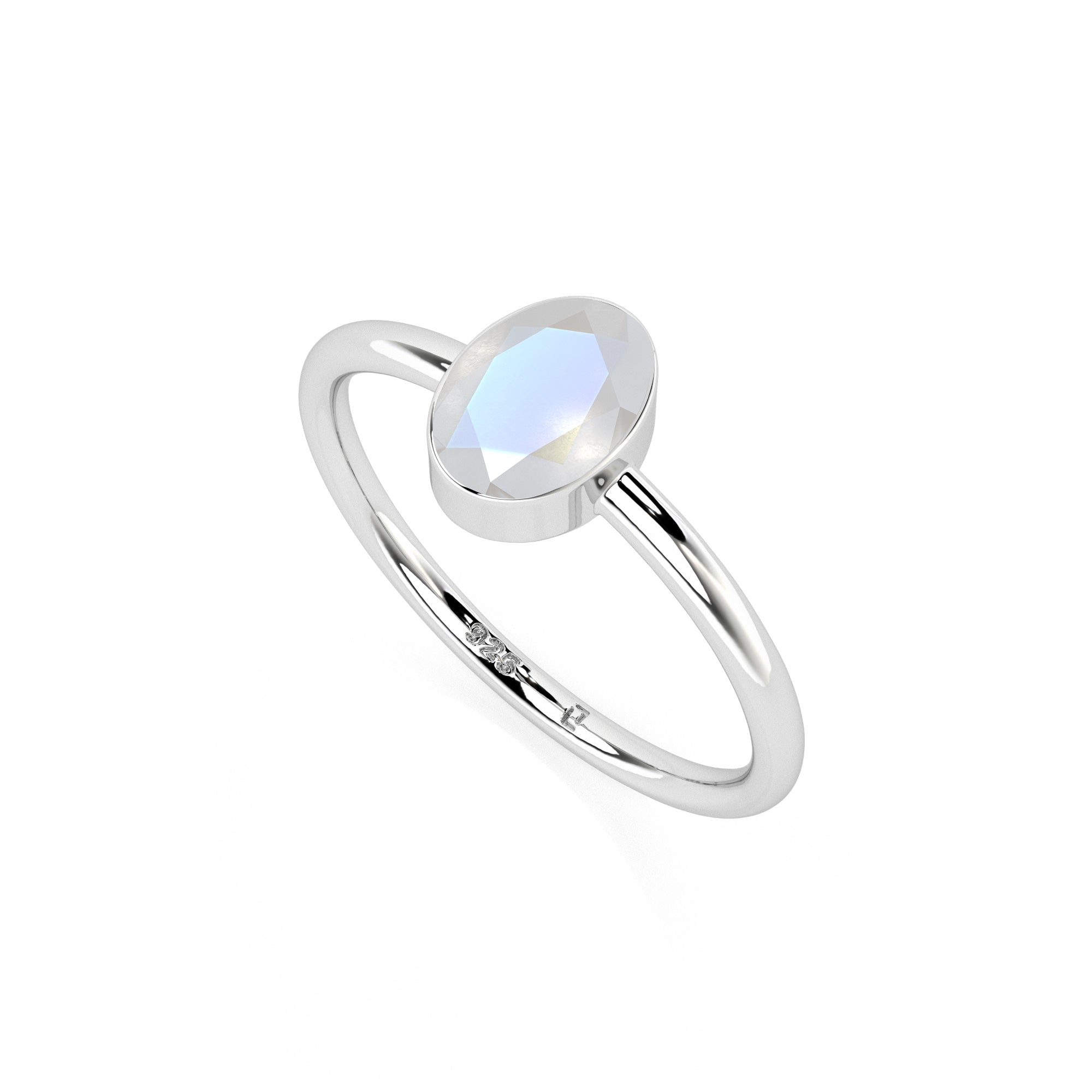 rainbow moonstone oval cut stackable bezel-set ring