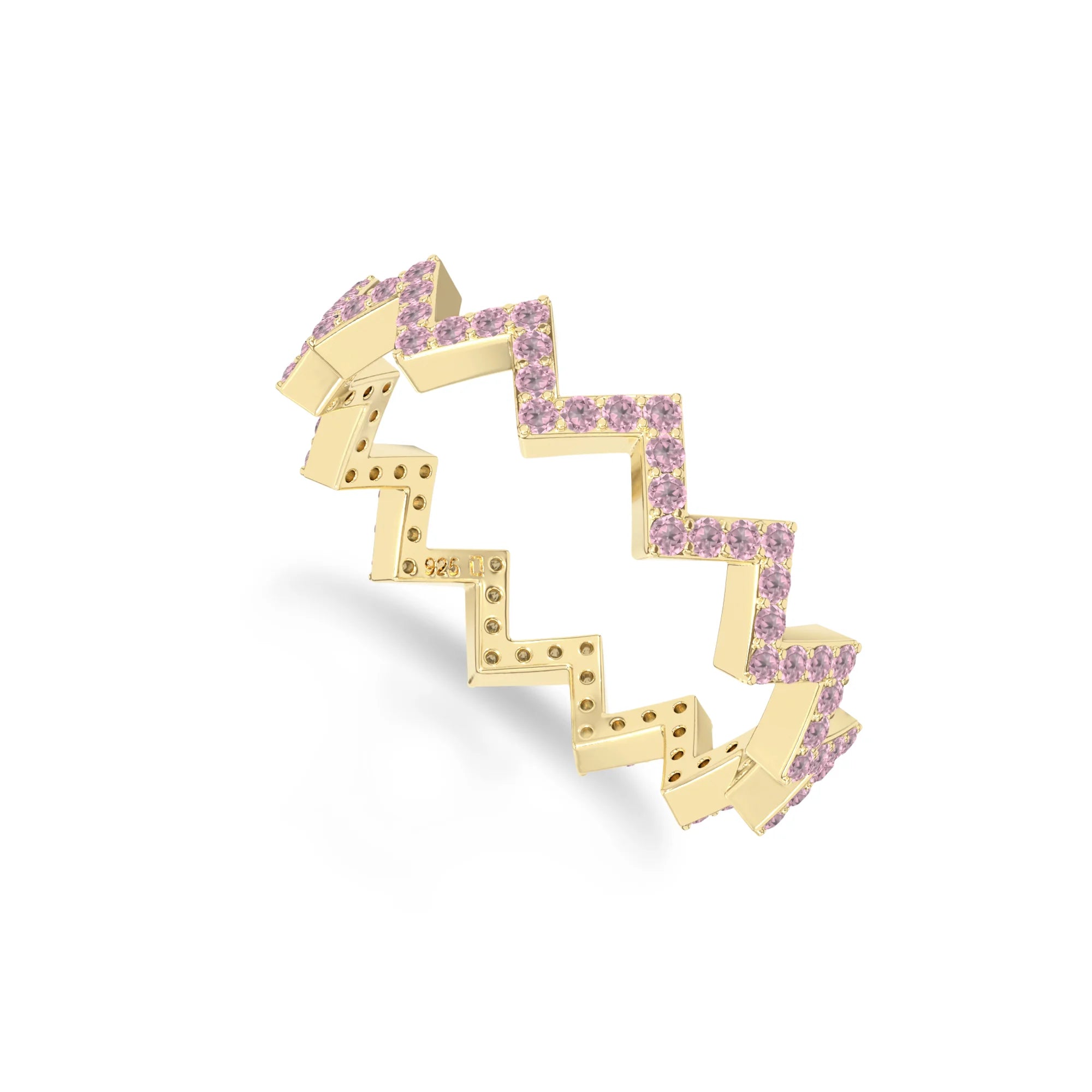 natural pink tourmaline zig-zag wedding band rings in yellow gold vermeil
