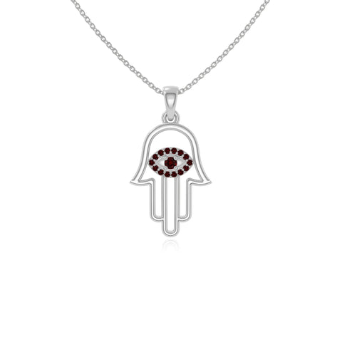 natural garnet evil eye hamsa hand necklaces in sterling silver 