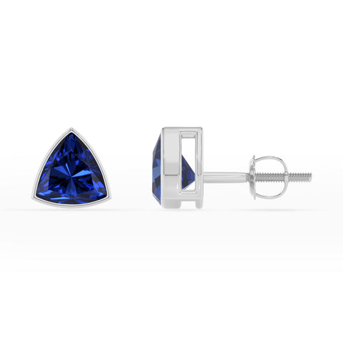 lab grown blue sapphire trillion stud earrings 