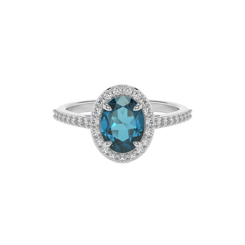 natural london blue topaz oval half eterity halo solitaire engagement ring