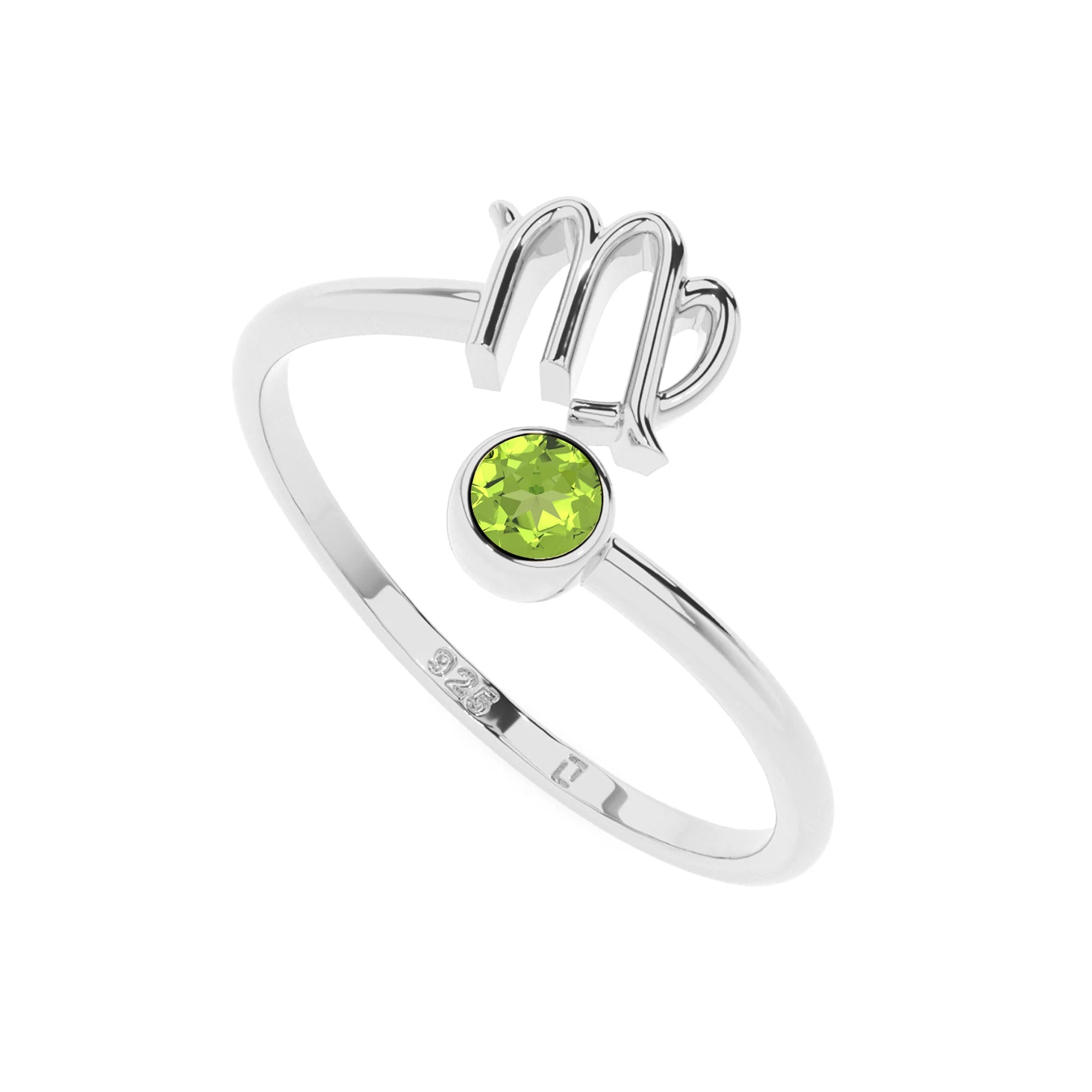 virgo zodiac ring with natural peridot