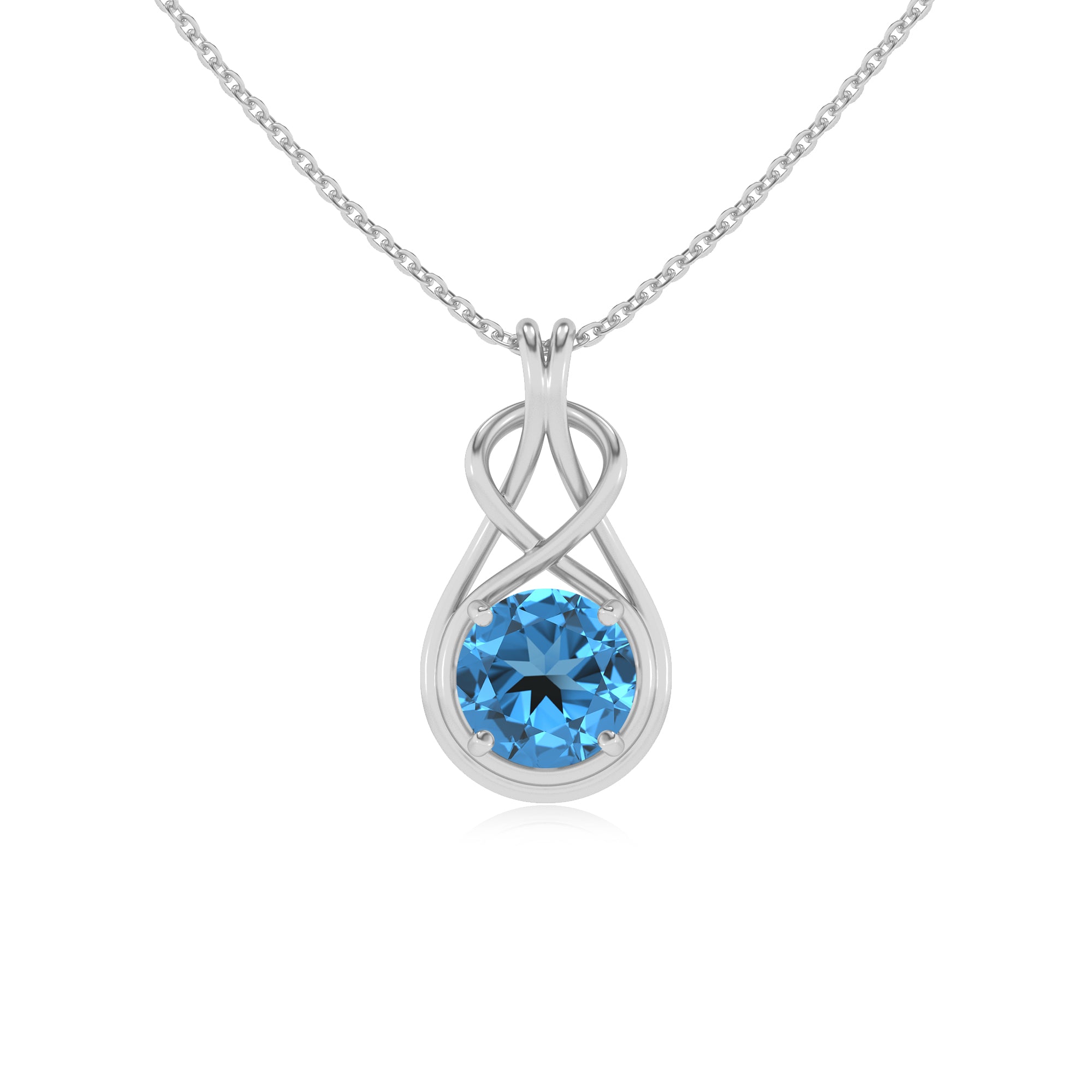 natural swiss blue topaz round shape solitaire infinity knot pendant necklace