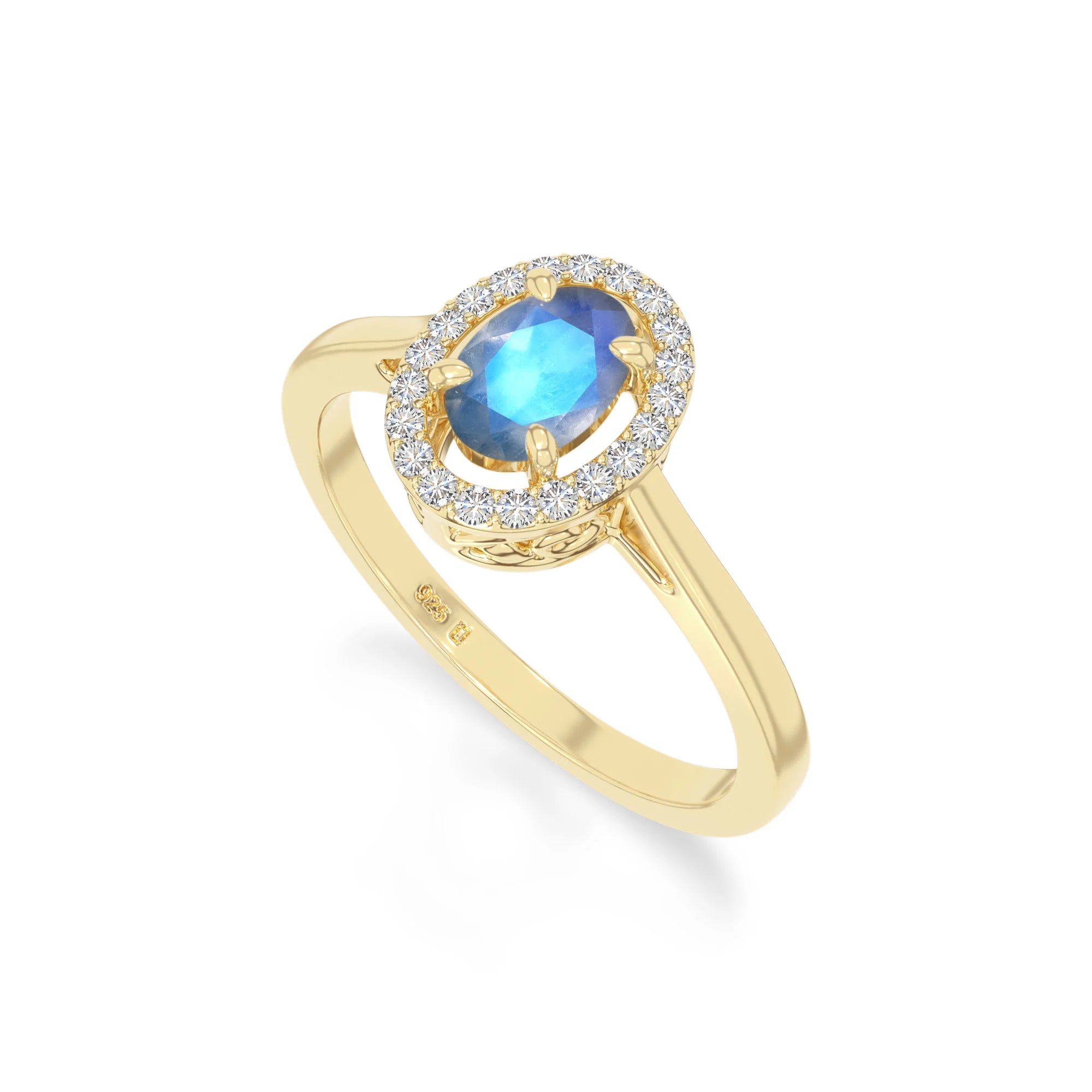 natural labradorite solitaire halo engagement rings in yellow gold vermeil