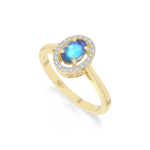natural labradorite solitaire halo engagement rings in yellow gold vermeil