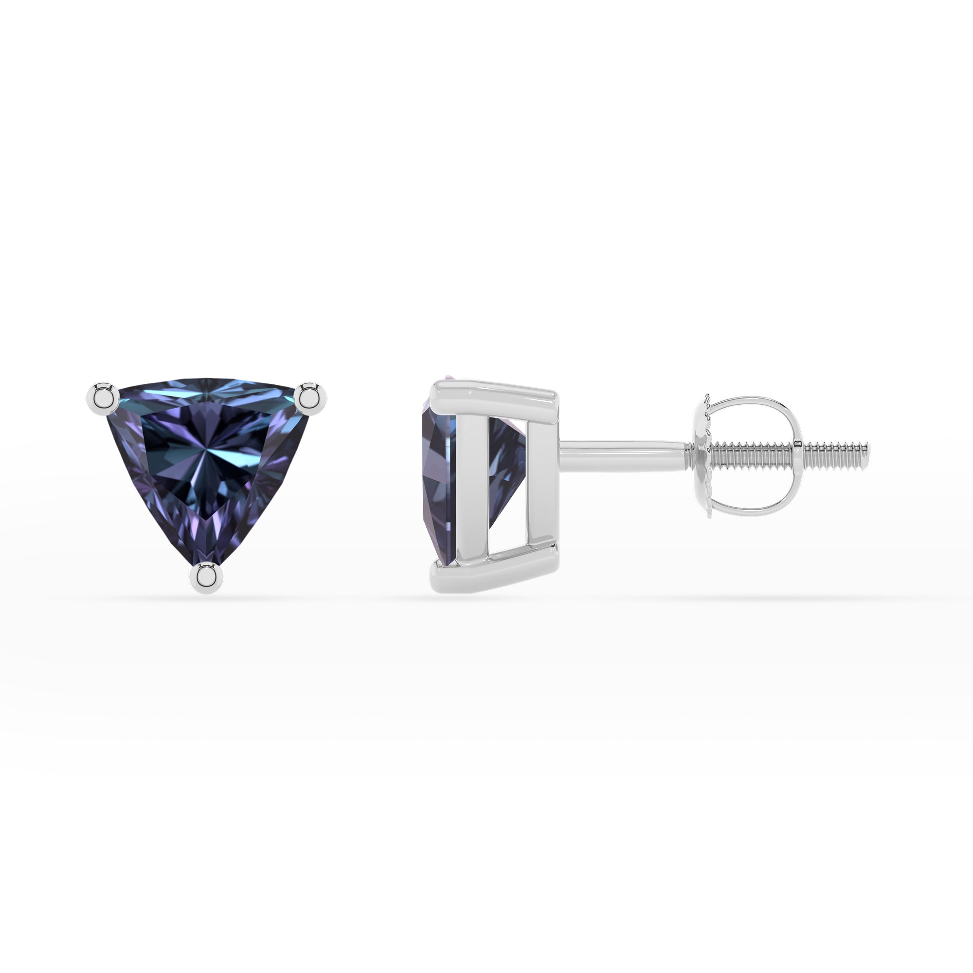 lab grown alexandrite trillion stud earrings 