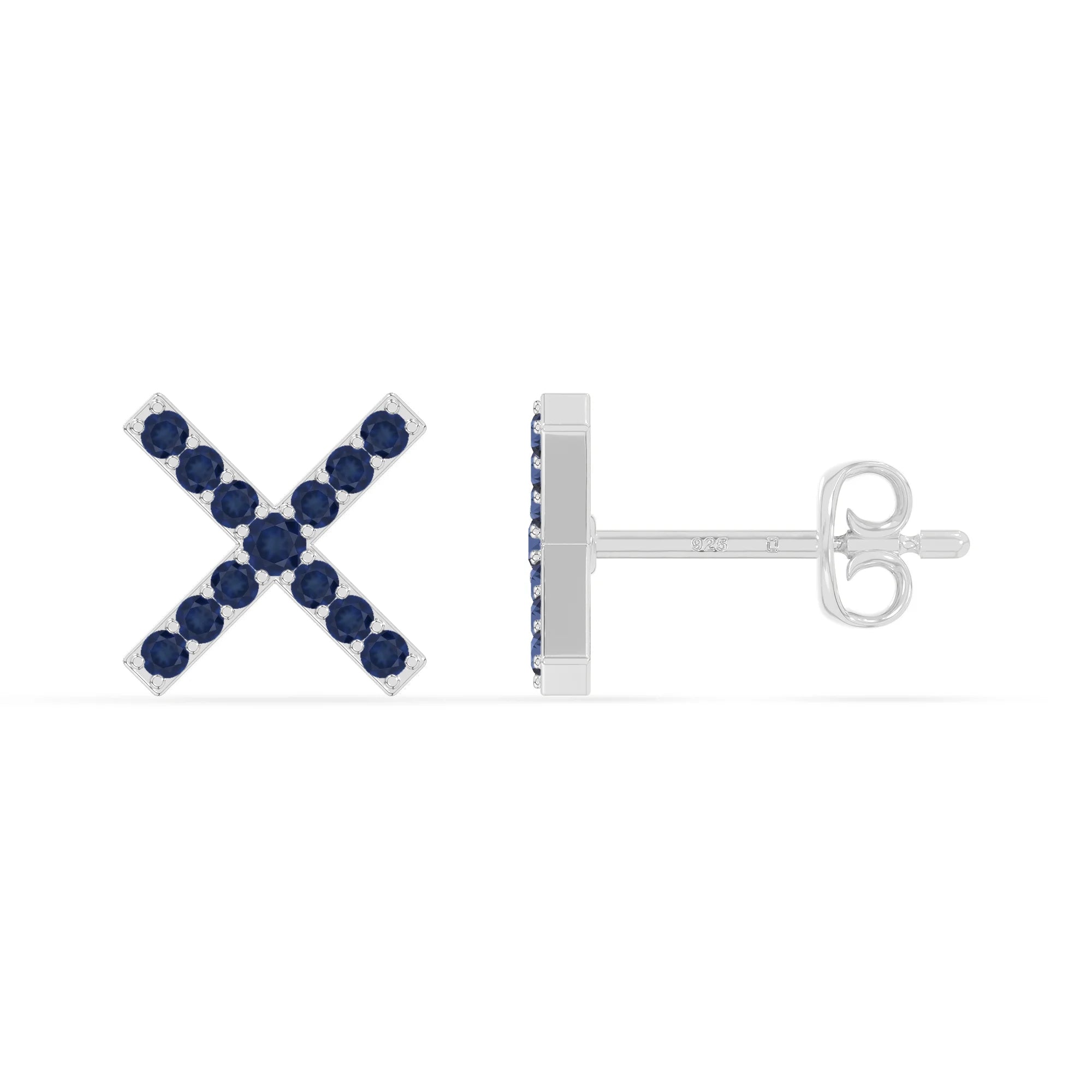 natural blue-sapphire x stud earrings in sterling silver 