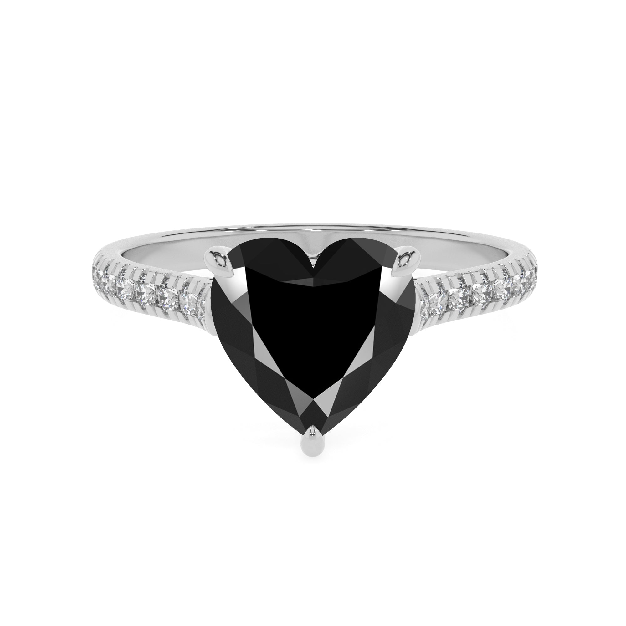 natural black-onyx heart half eterity solitaire engagement ring