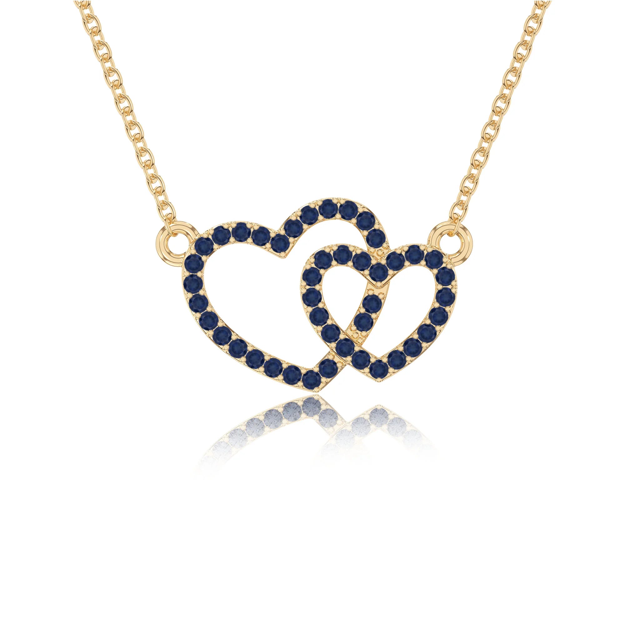 natural blue-sapphire heart in heart necklaces in yellow gold vermeil 