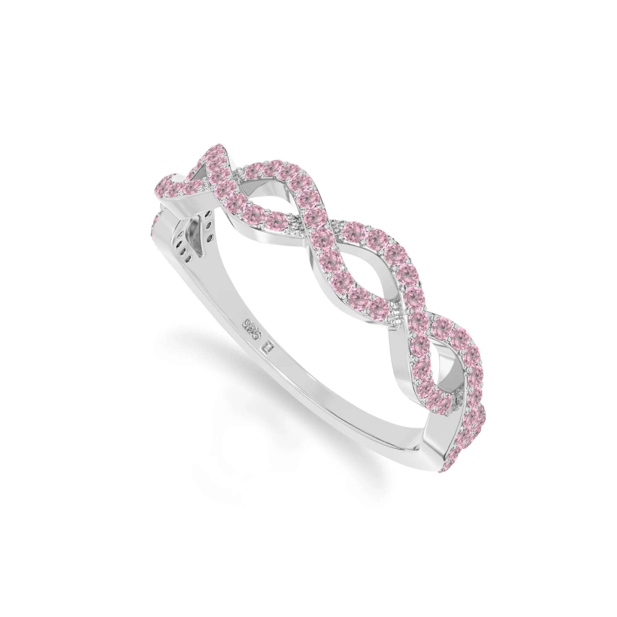 natural pink tourmaline twisted wedding band rings in sterling silver 