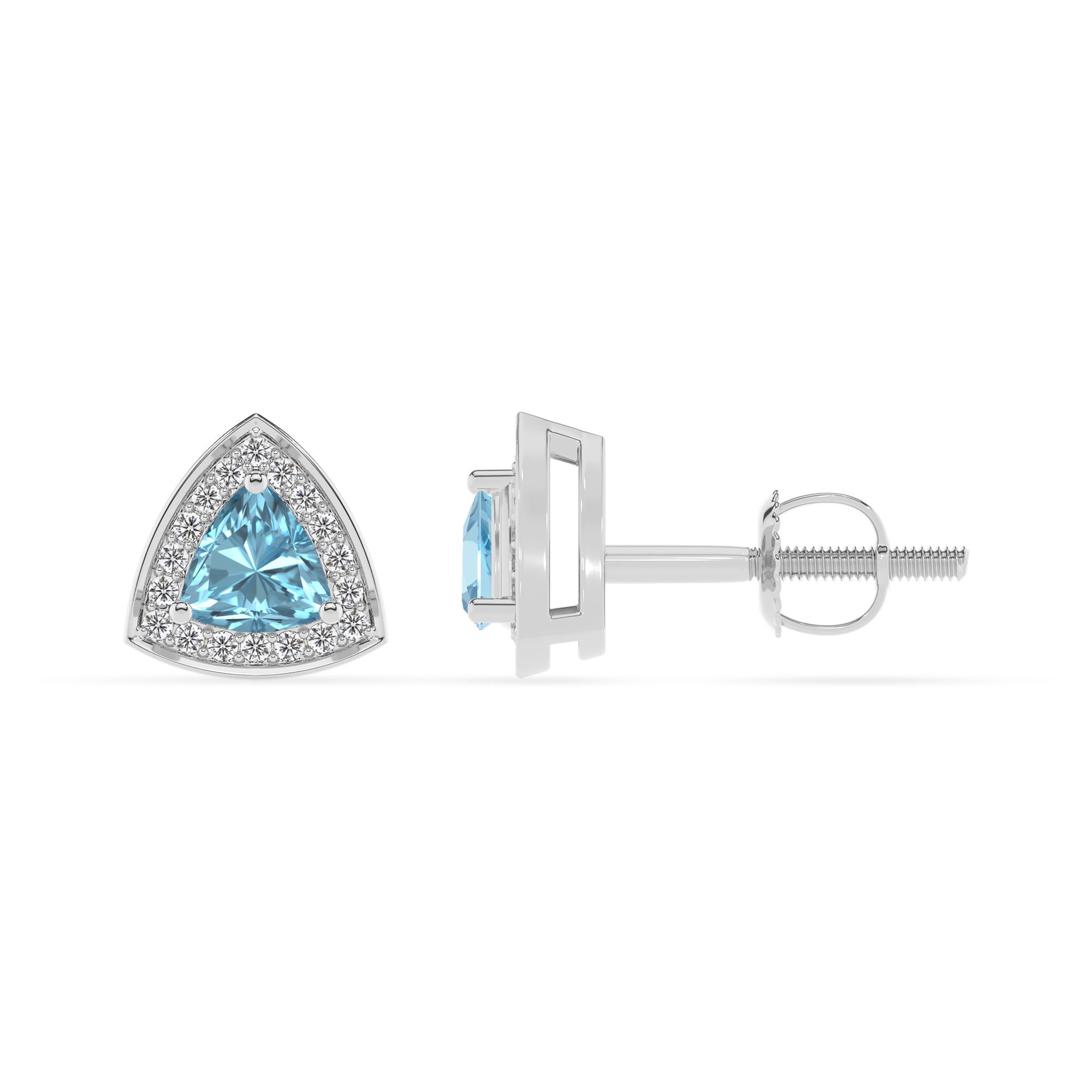 lab grown aquamarine trillion stud earrings with moissanite 