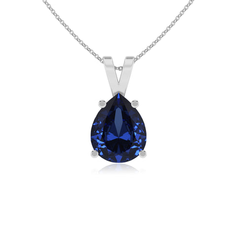 lab grown blue-sapphire pear shape solitaire v-bale pendant necklace