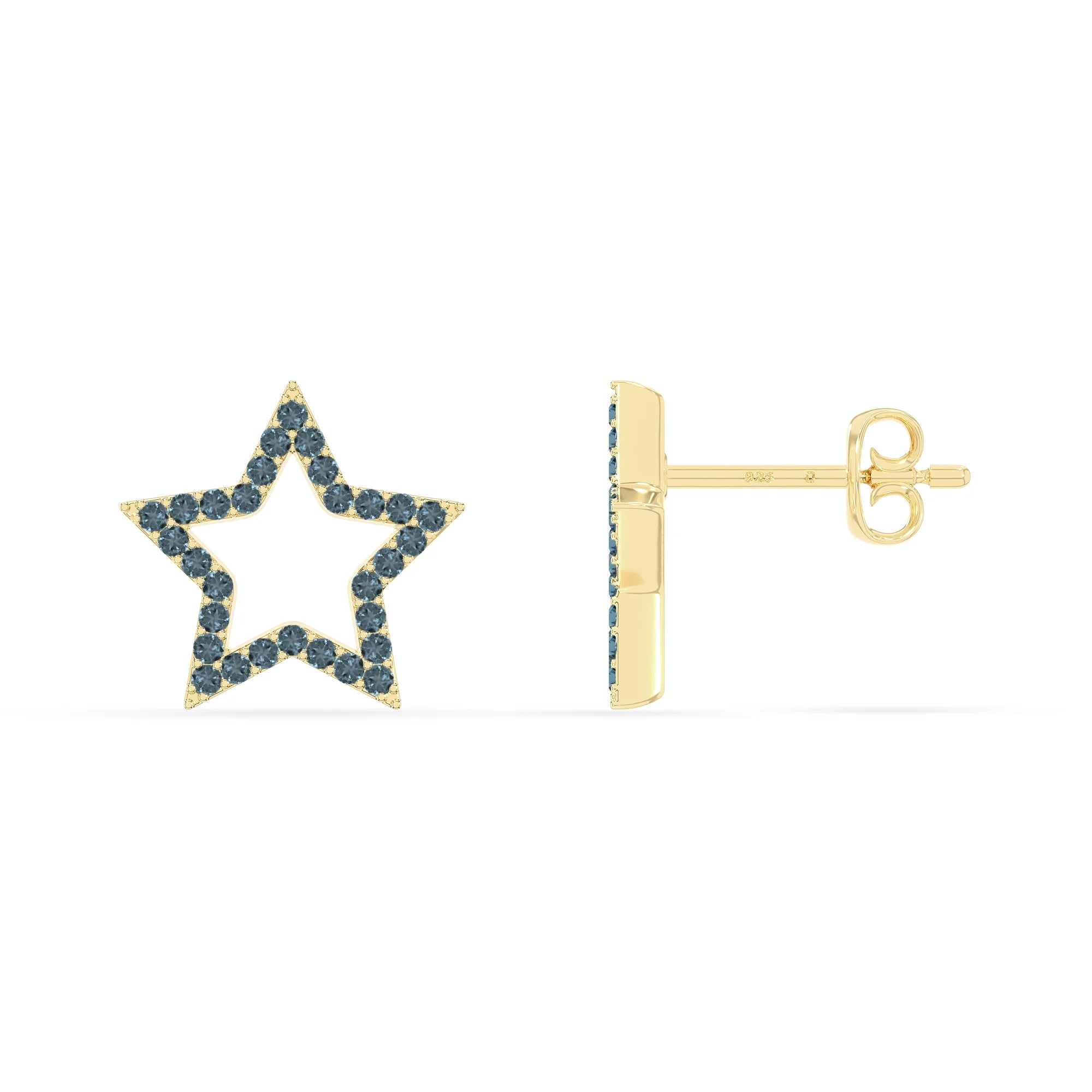 natural london-blue-topaz star stud earrings in yellow gold vermeil 